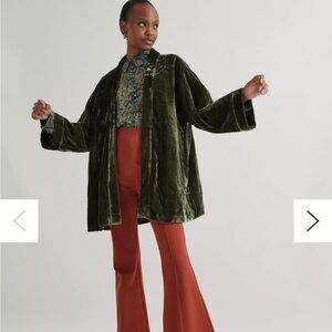 Anthropologie Olive Velvet Open-Front Kimono Jacket